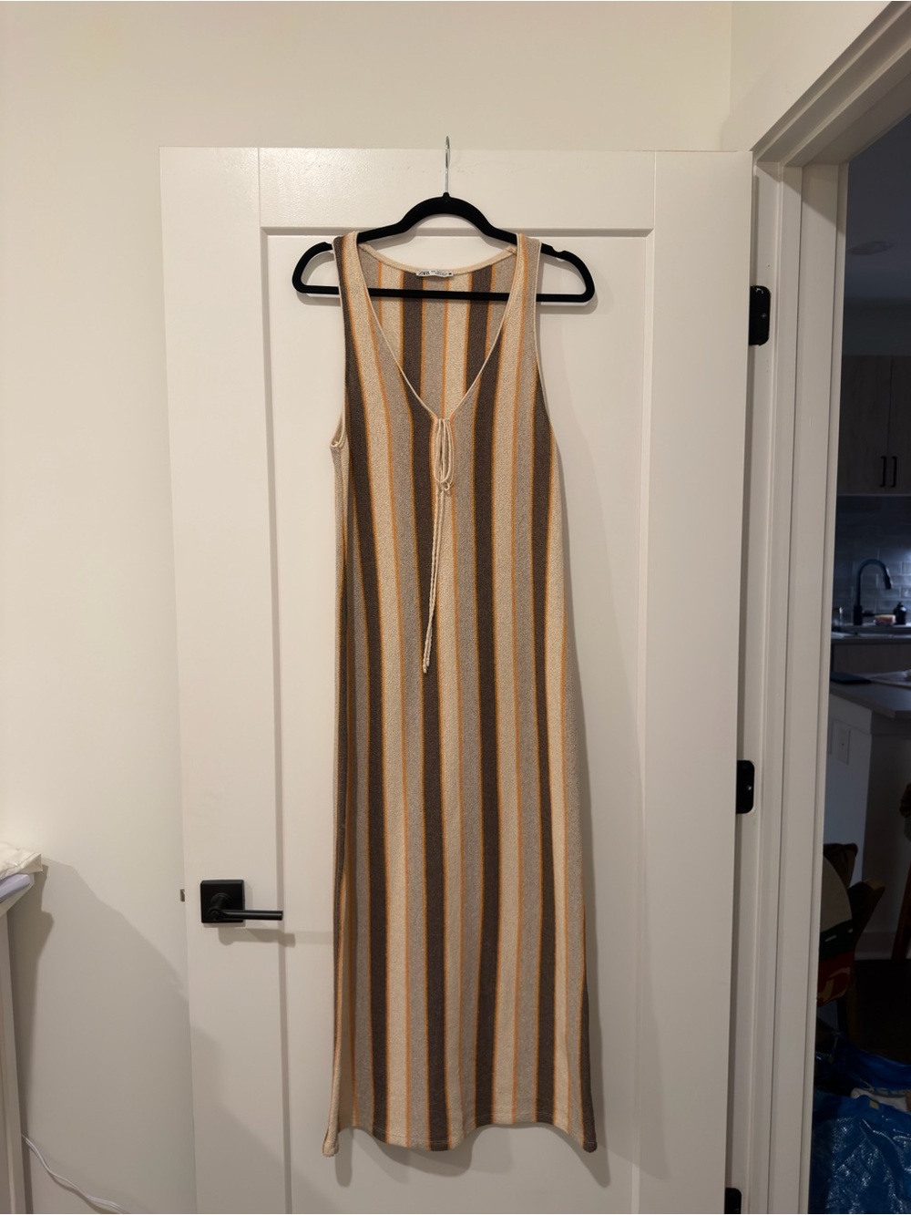 Zara Striped Maxi Dress in Beige, Brown & Gray